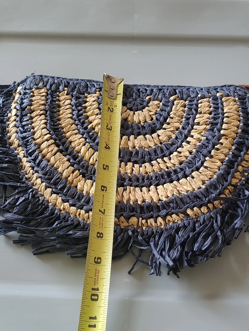 J. Crew Blue/Tan Straw Fringe Clutch Purse OS